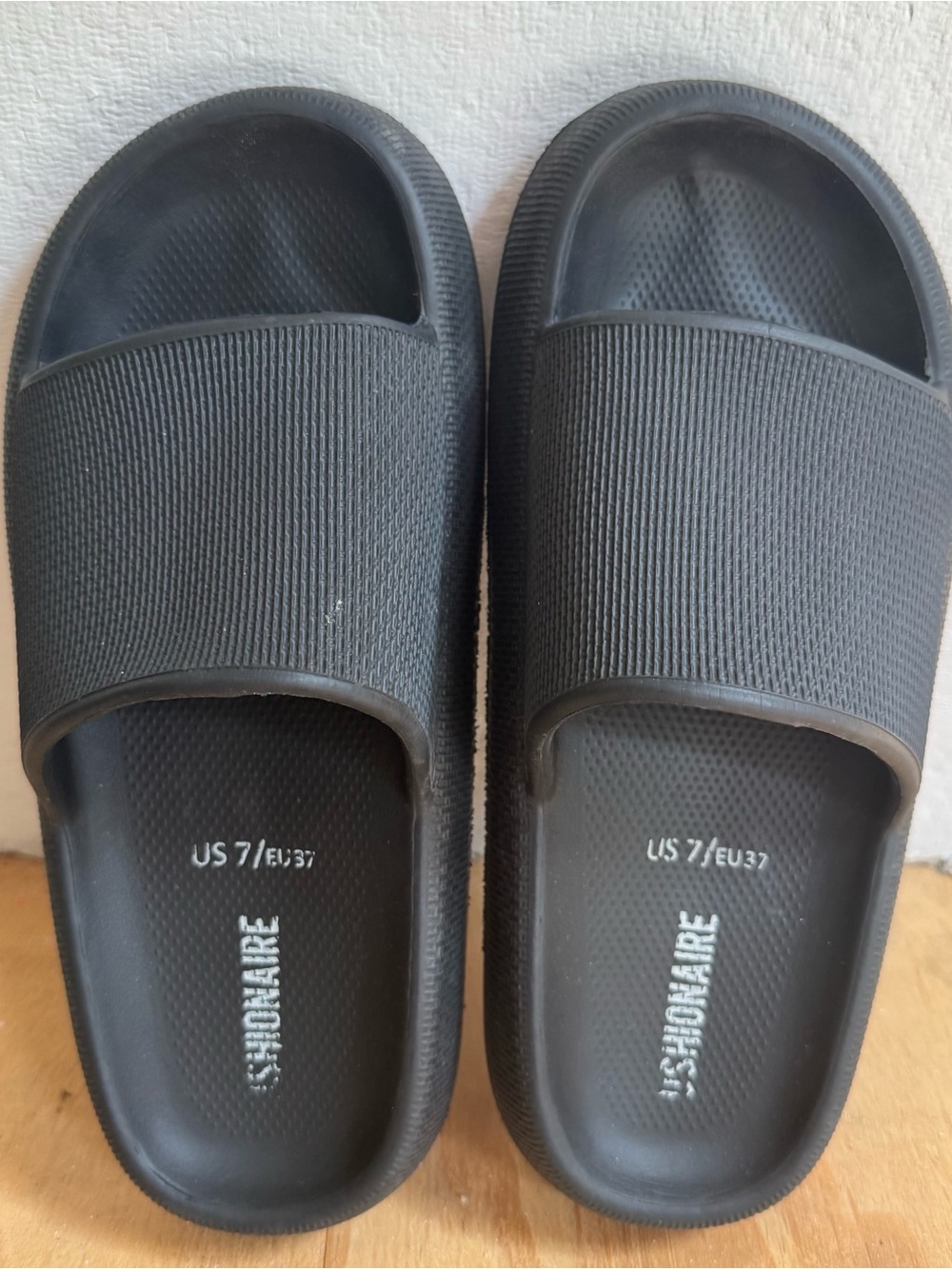 Black Slide Sandals with Textured Strap